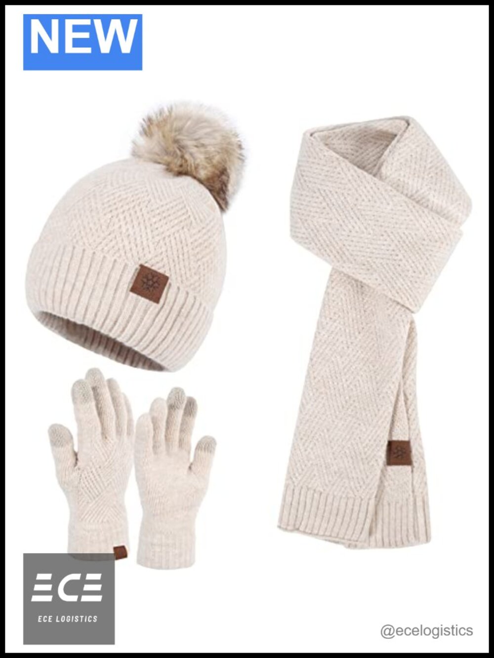 Winter Knitted Beanie Hat Scarf Gloves Set Warm Acrylic Cotton Blend